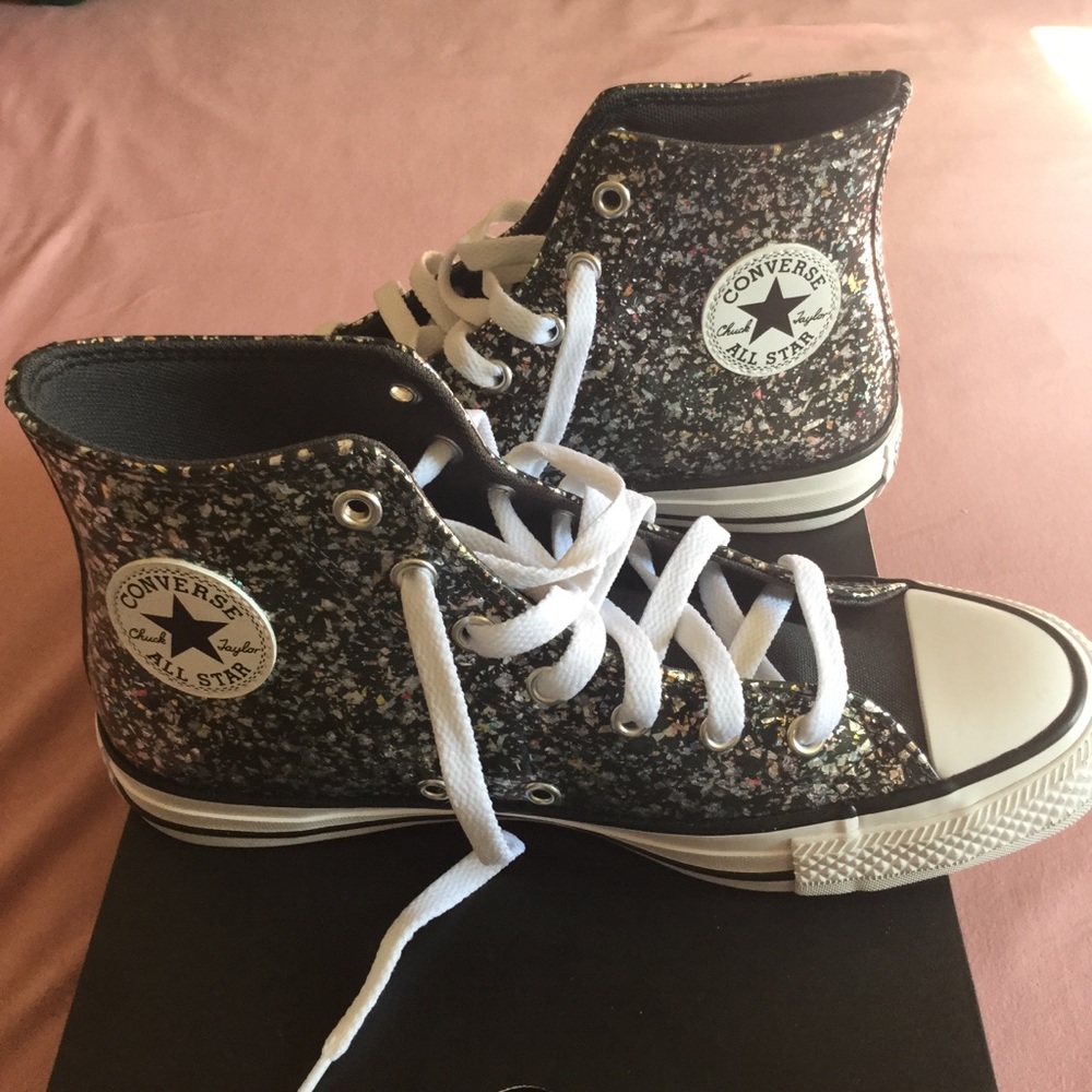 High top black and white glitter Converse NIB